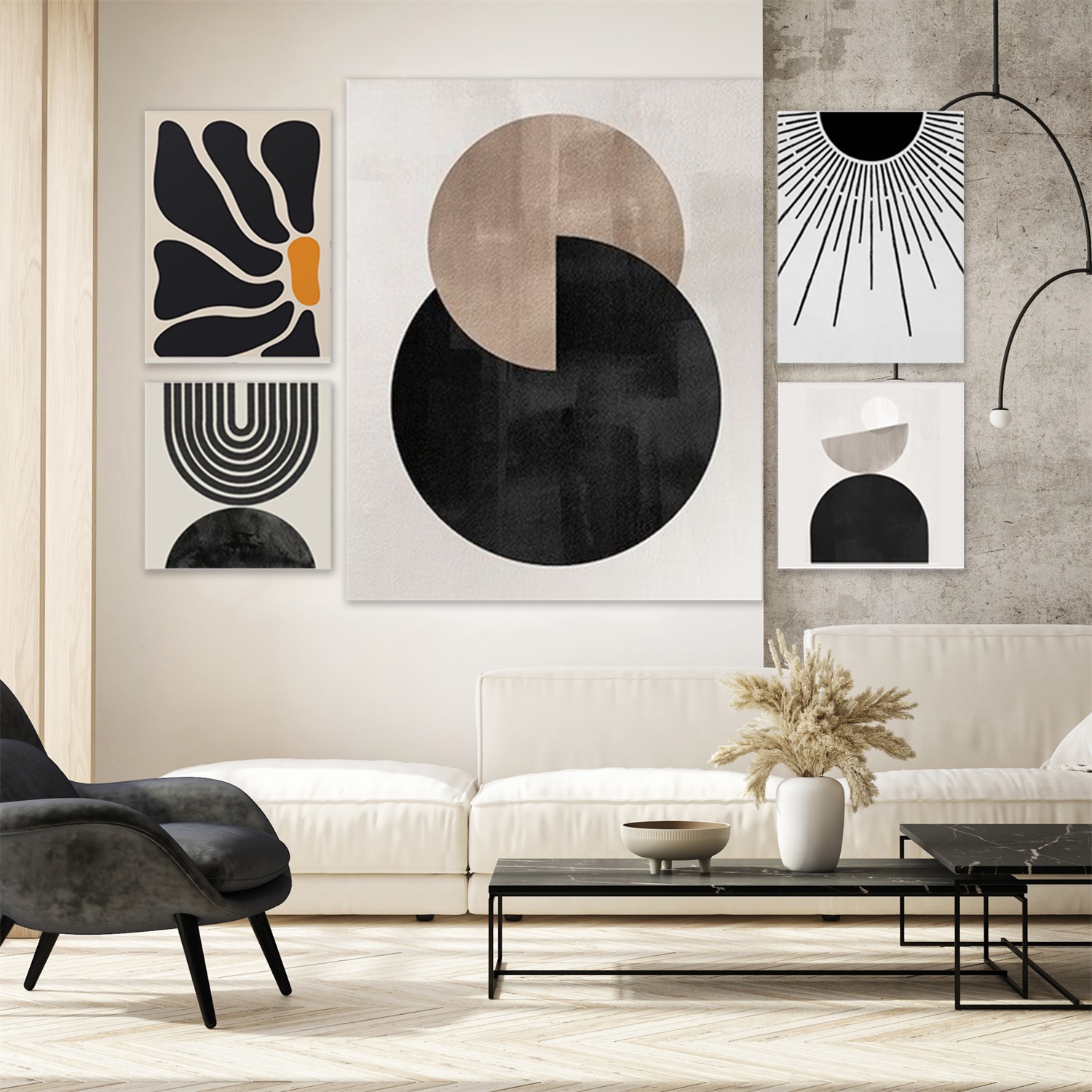 Golden Foil Wholesale 5 PC Wall Painting Set Painting Abstract Flowers 5 Panel Wall Art Pictures
