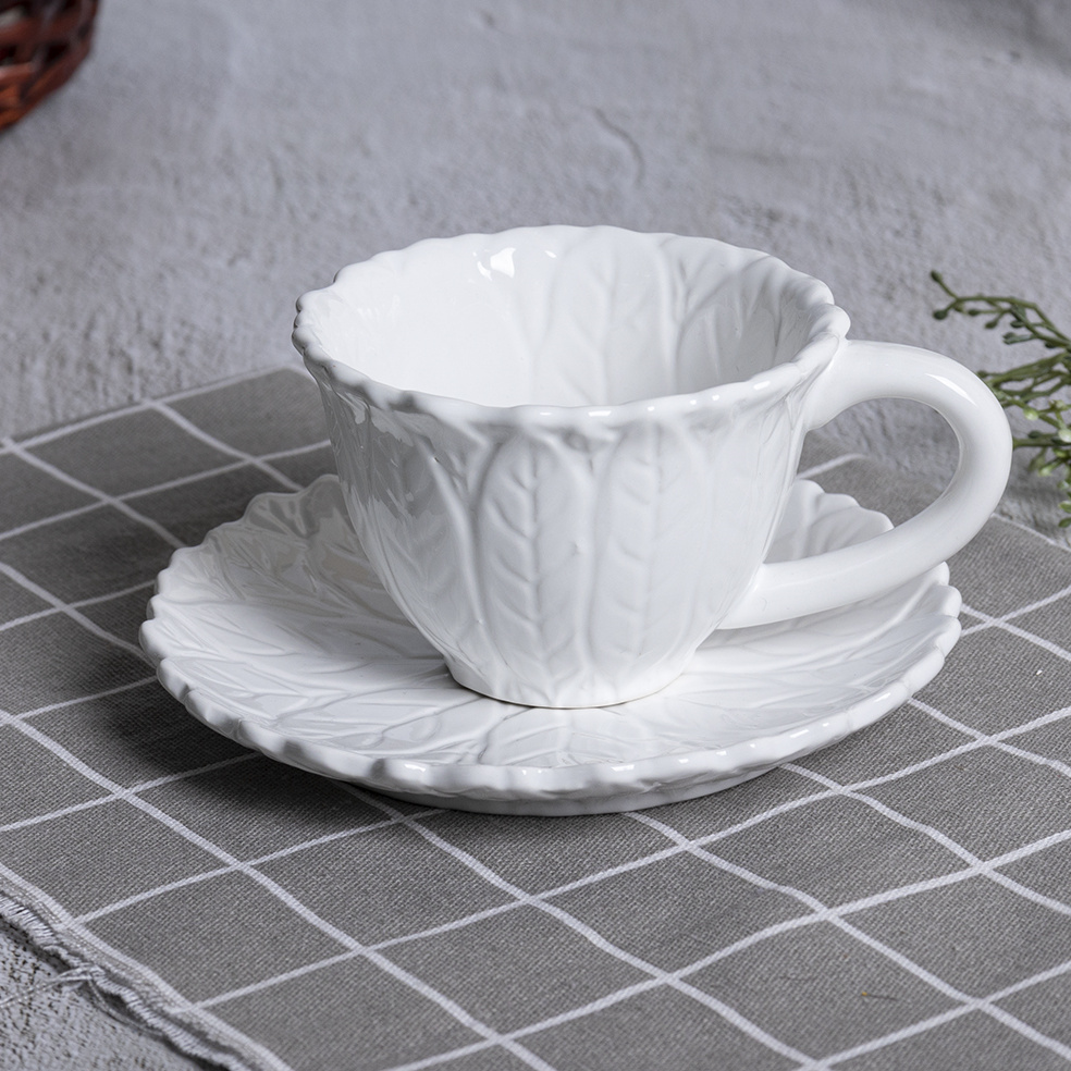 Ceramic Tableware Cup & Saucer Set Flower designed Mugs Milk/Coffee Cup for Dining Tables