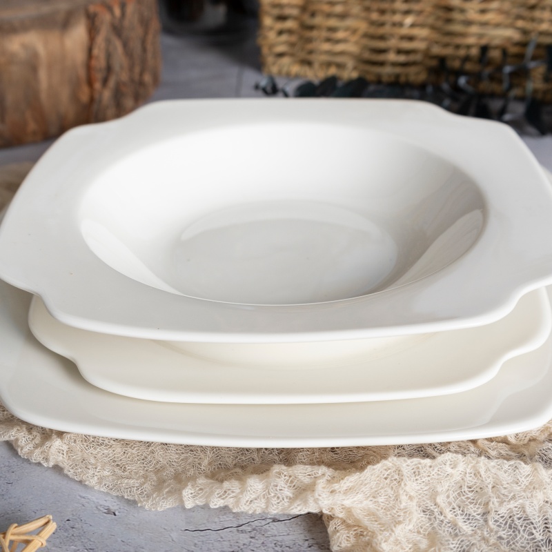 12/16PCS Square Lotus Rim New Bone China Dinner Set, Creative Plates Bowls & Cups, Custom Decal