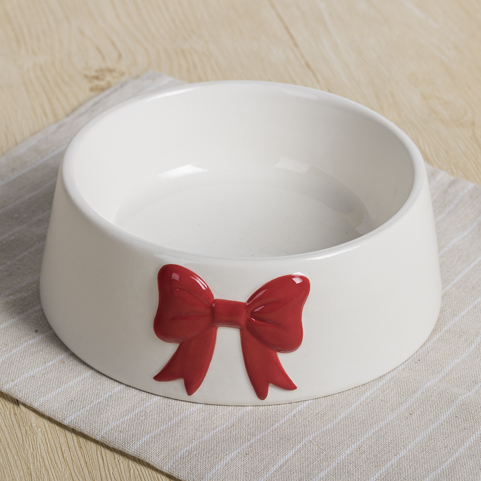 Bow - decorated Ceramic Pet Bowl, Adorable - style Good for Pet Dining