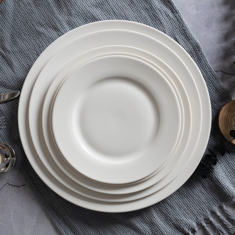 30/27/23/20.3/19.4CM Round Pure White New Bone China Plate Series, Custom Decal Supported