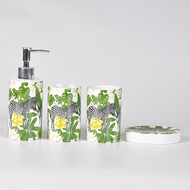Tropical Rainforest Series Zebra Decal Bathroom Set of Four Pieces