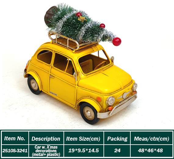 Car w. X'mas decorations (metal+plastic)