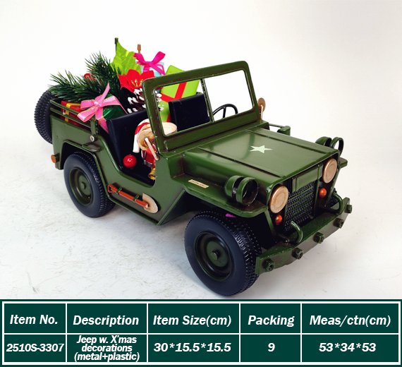 Jeep w. X'mas decorations (metal+plastic)