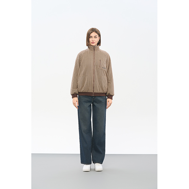Reversible plaid stand-collar jacket