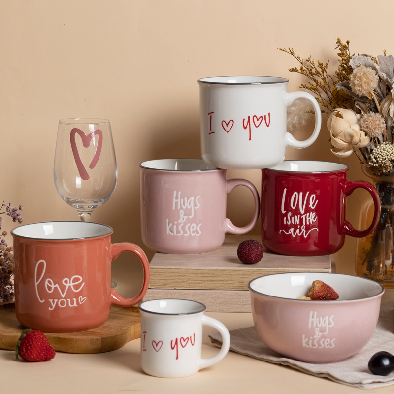 Valentine’s Day Ceramic Mug & Bowl Set with Love Quotes