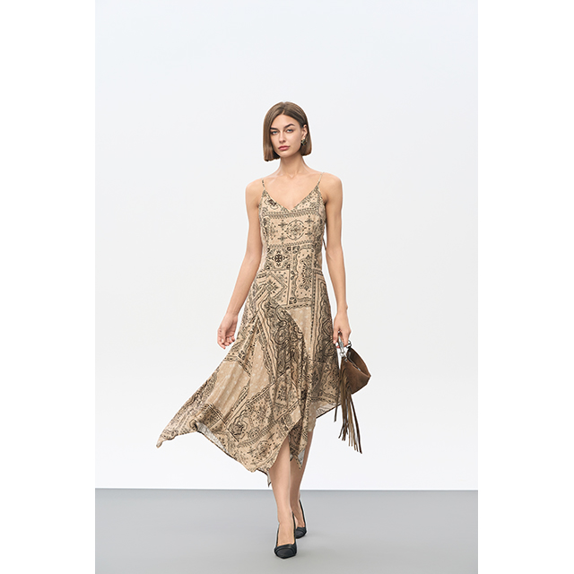 Brown printed slip dress
