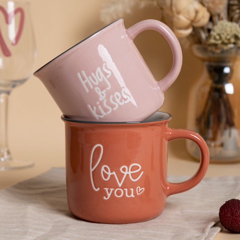 “Hugs & Kisses” Ceramic Mug and Bowl Set – Love Quote Collection