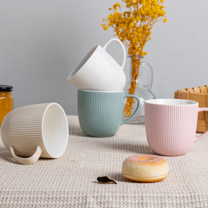 Vertical Stripe Embossed New Bone China Mug – Nordic Minimalist Style