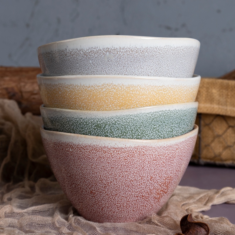 Happy Go 15cm(22oz/640ml) Bowl With Glossy Reactive Glaze Irregular Shape