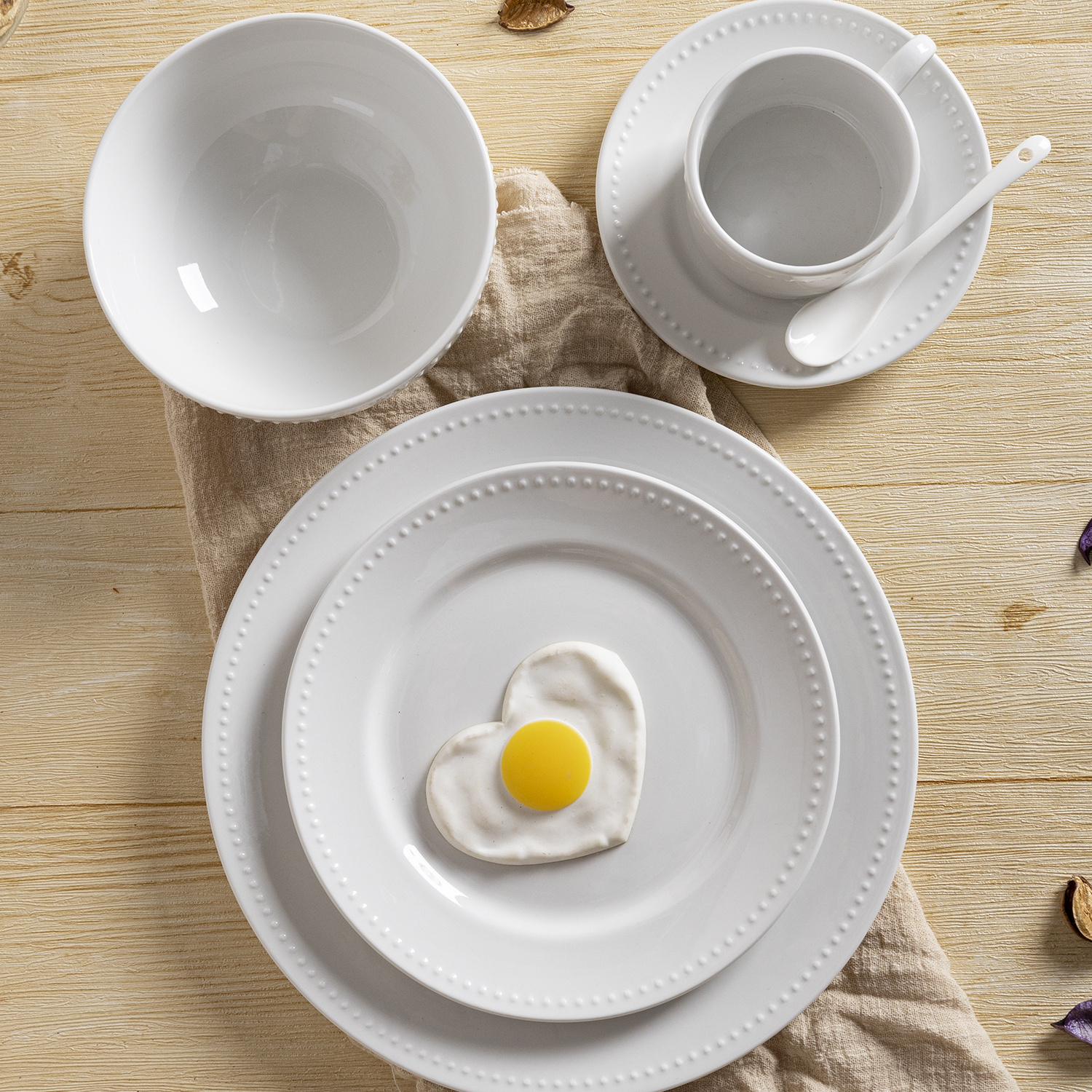 Happy Go Porcelain Tableware Set with Dot - relief, Versatile and Minimalist Showcasing Pure Beauty