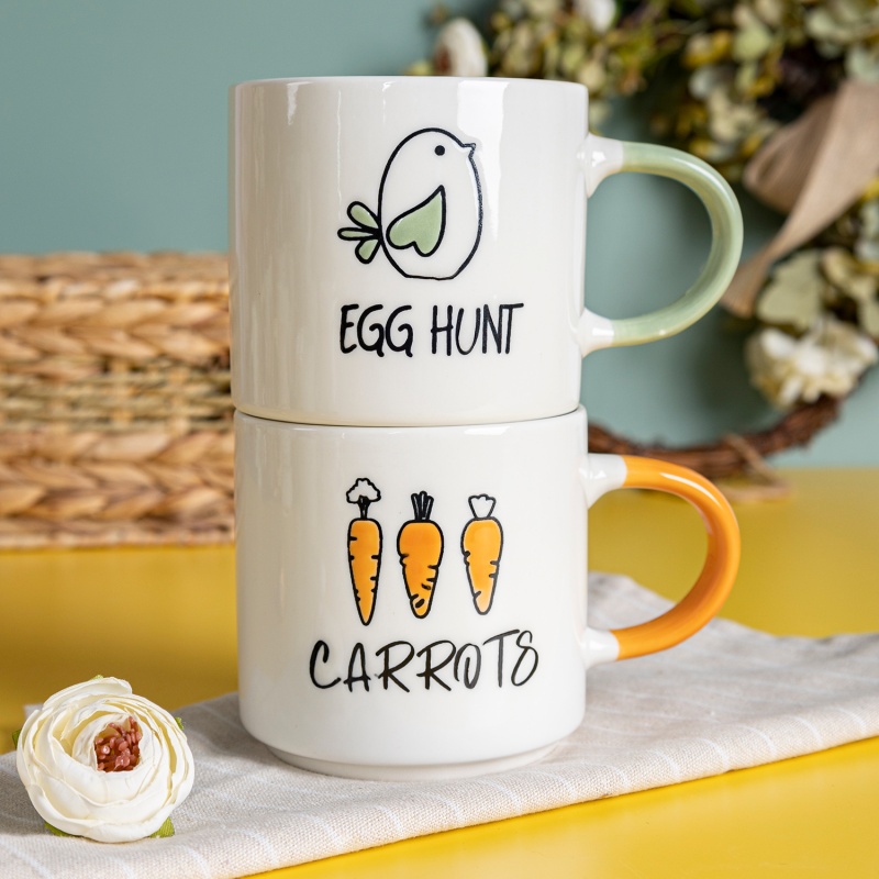 13.5 oz / 385 ml Halloween themed stackable mugs with hand-painted screen glaze and colorful handles