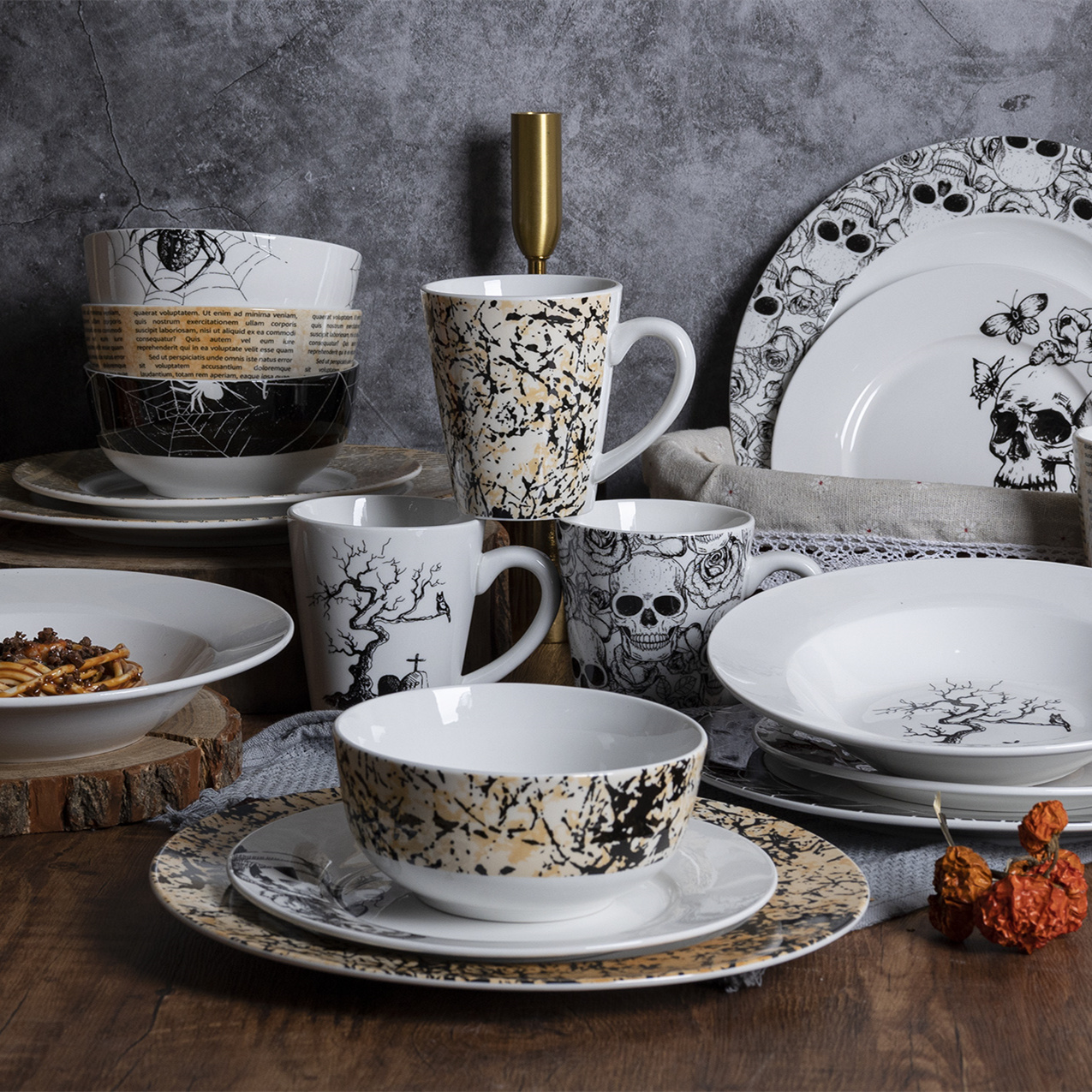 Happy Go Halloween - themed Decal Porcelain Tableware Set to Create Mysterious Atmosphere