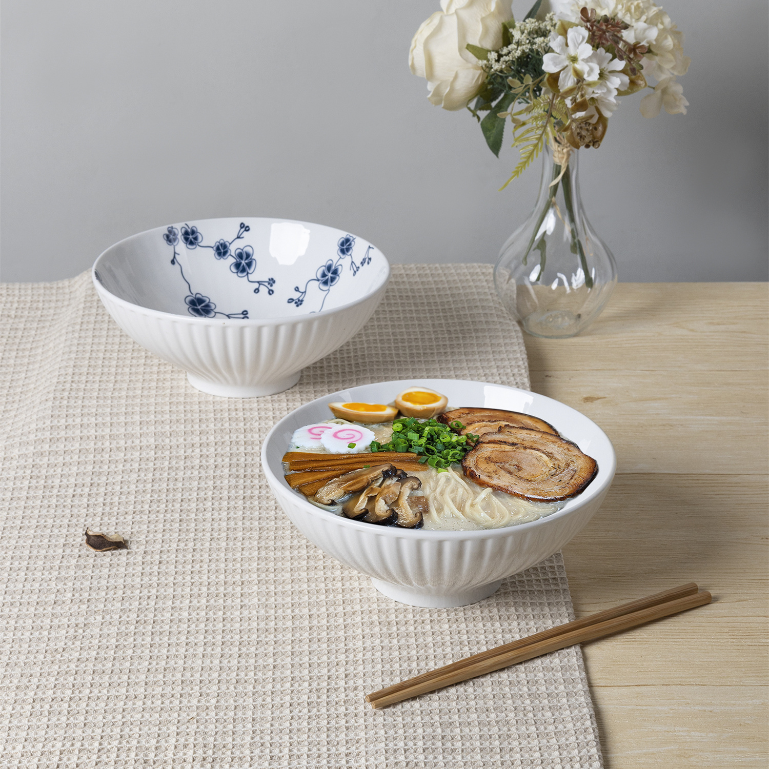 Happy Go White Porcelain Bowl Set with Decal Design, Exquisite Style to Light Up Dining Time