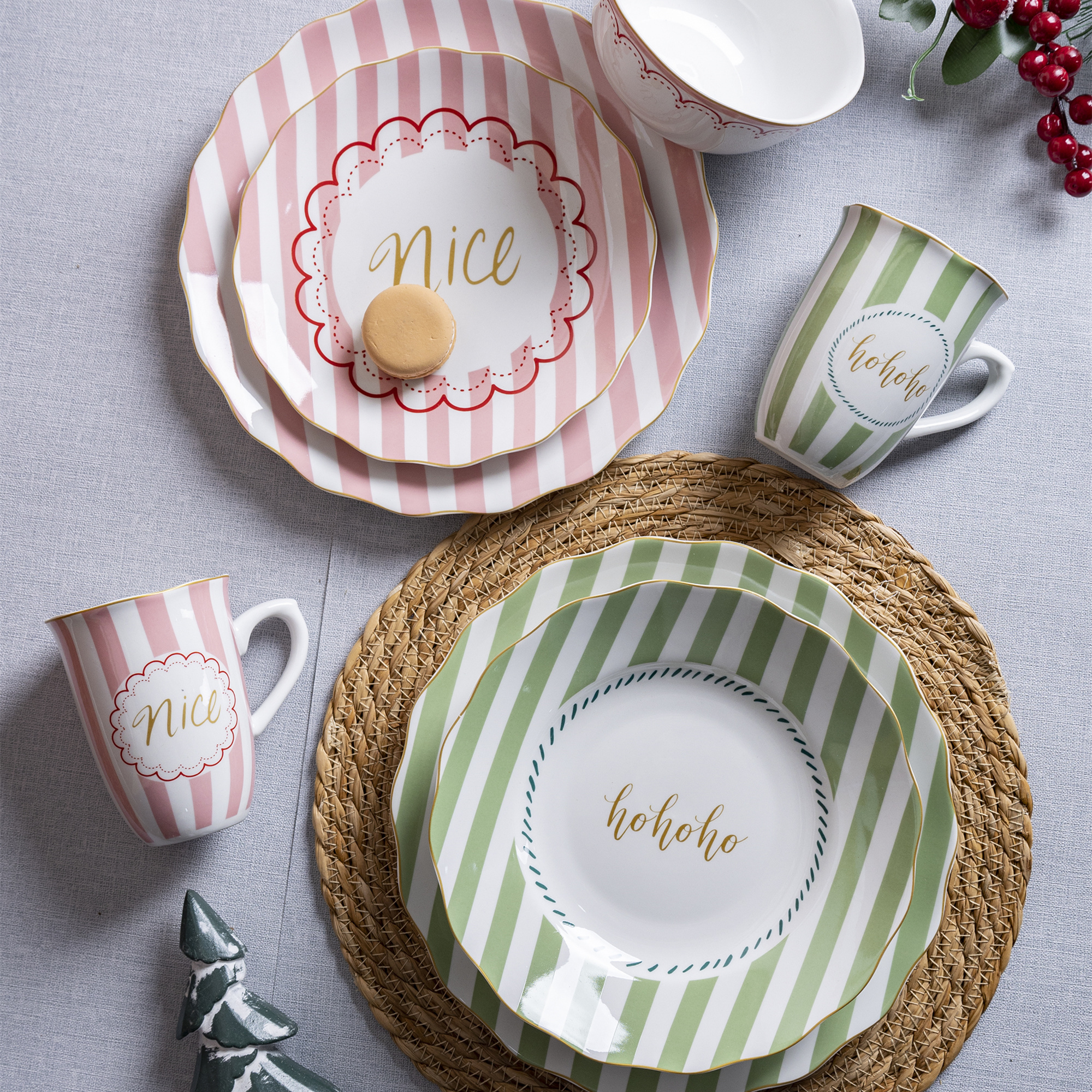 Happy Go Porcelain Tableware Set with Striped Decals, Multiple Collocations to Showcase Lively Style