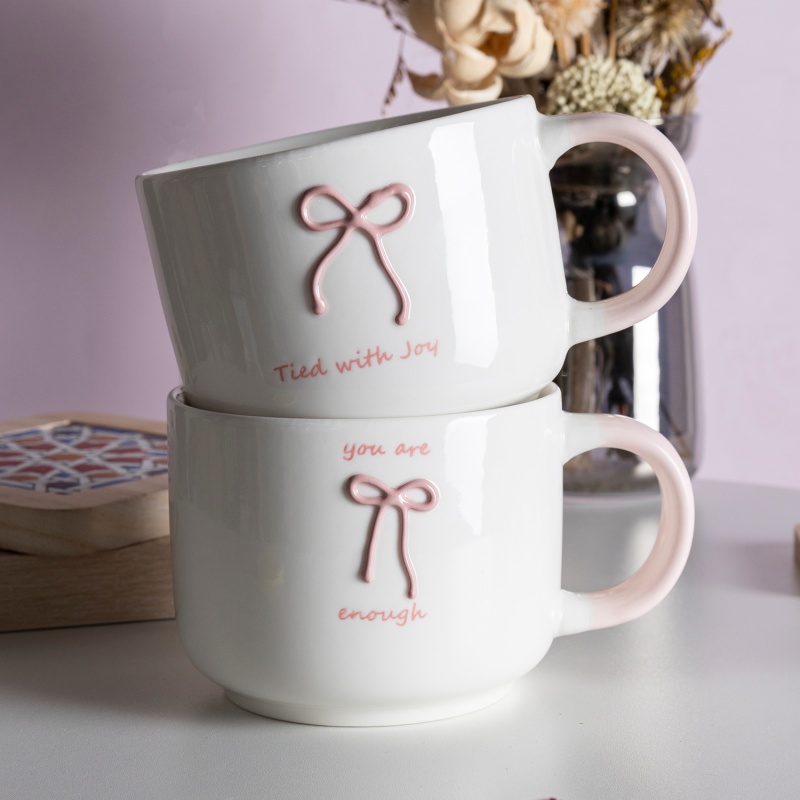 17OZ Soup Mug with Bow Relief Glaze – Handmade Ceramic Tableware