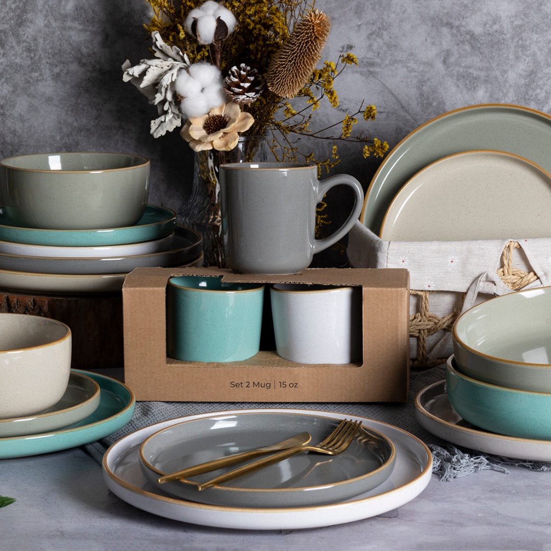 GLAZED REACTIVE GLAZE RIM SET18 DINNER SET stoneware home wholesale supermarket