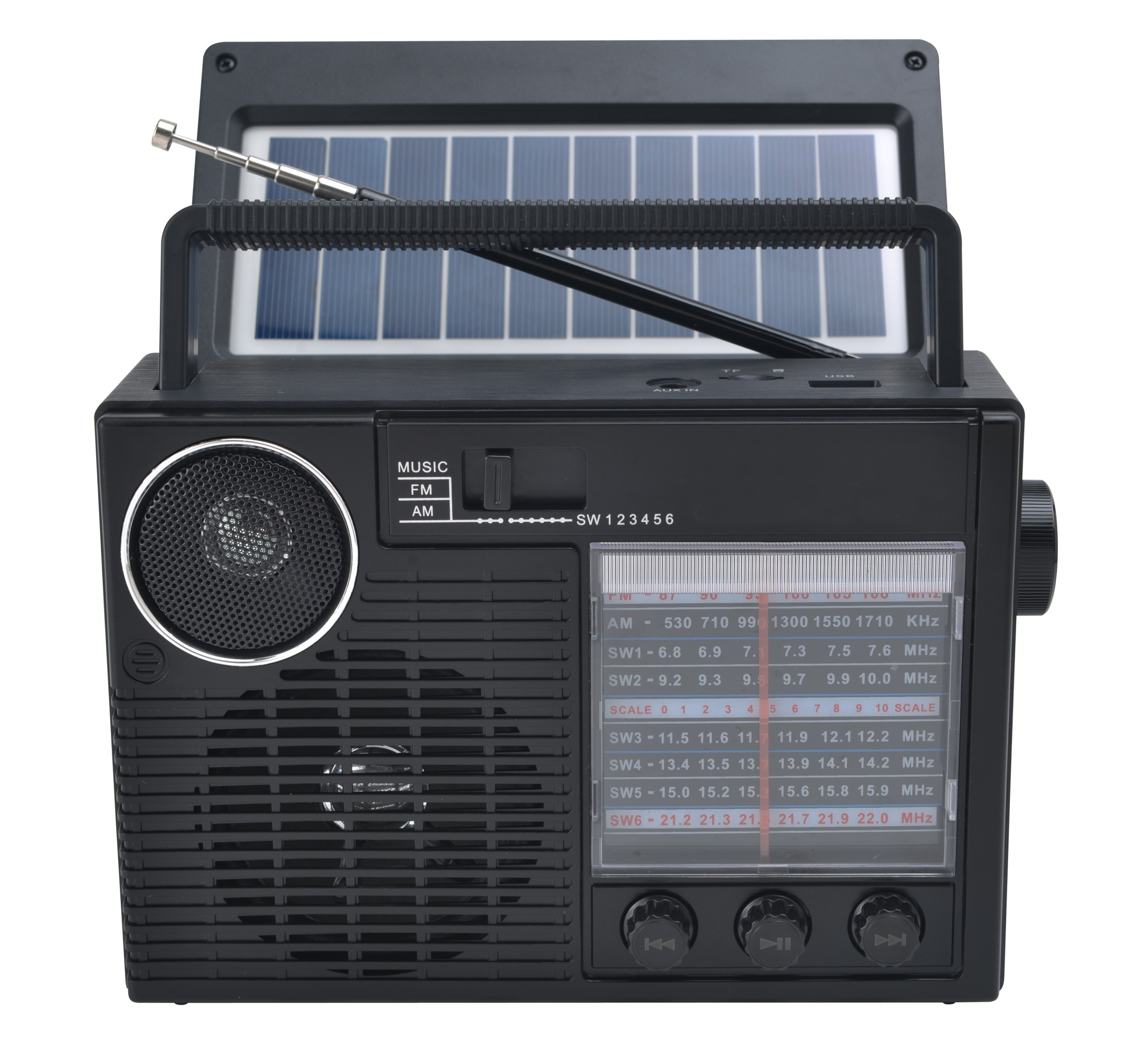 Fm Am Sw1-6 8 Bands Radio Tuning Button Pocket Radio with Solar Panel Led Lamp