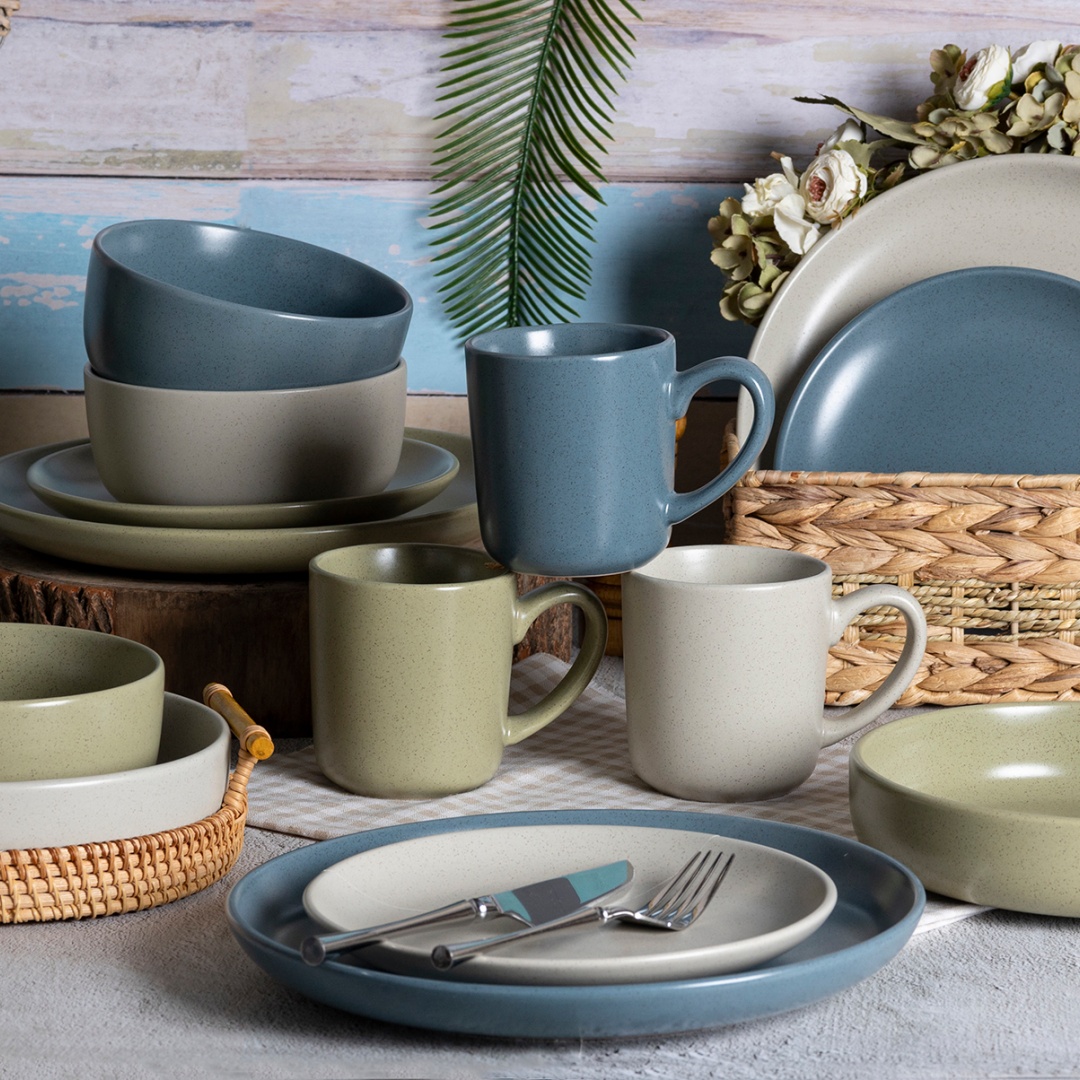 MATTE COLOR GLAZE WITH SPECKLES SET18 DINNER SET stoneware home wholesale supermarket