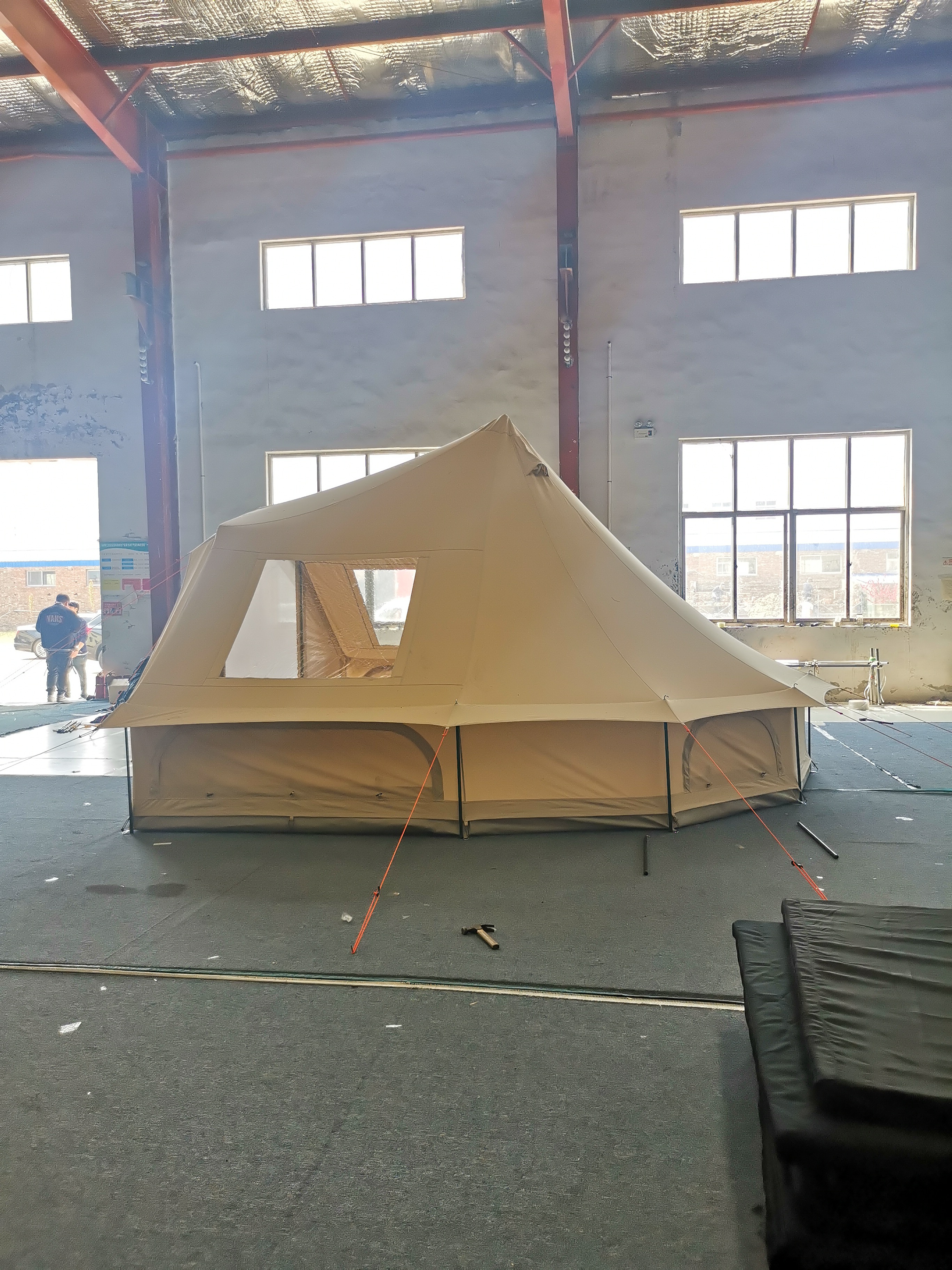 4 meter beige cotton bell tent with side poles