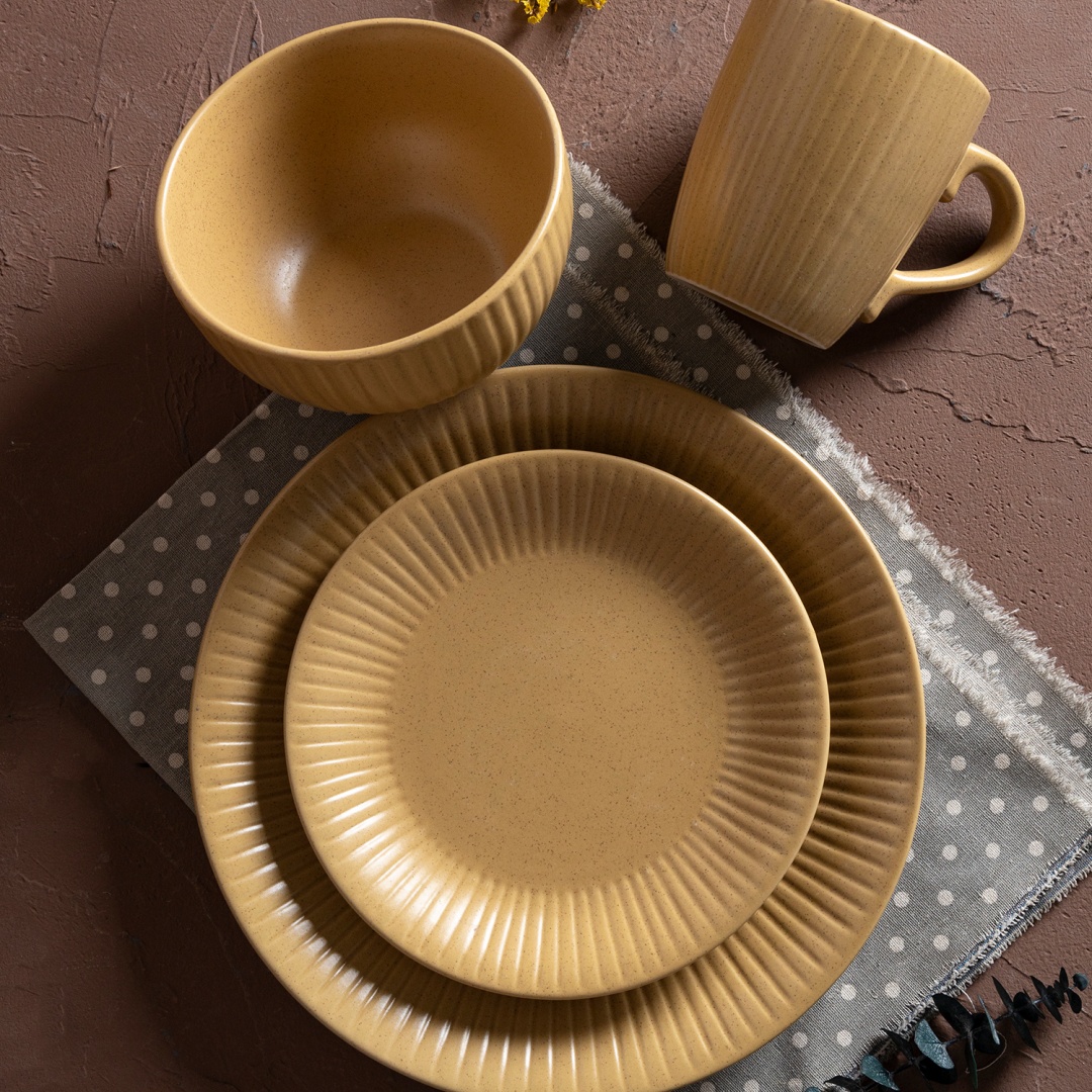 MATTE COLOR GLAZE embossed SET18 DINNER SET stoneware home wholesale supermarket