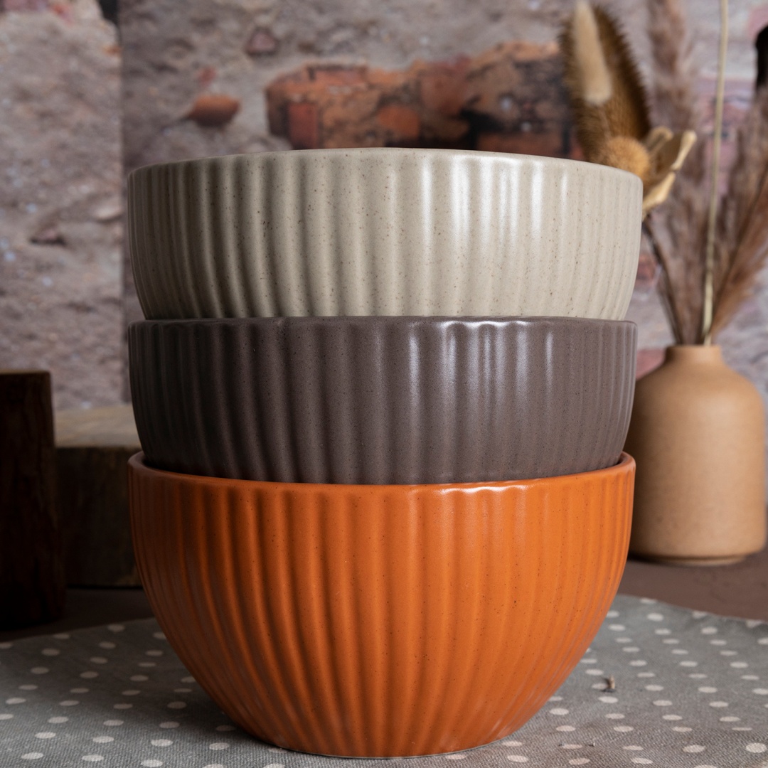 Ceramic bowl matte glaze embossed stoneware home wholesale supermarket