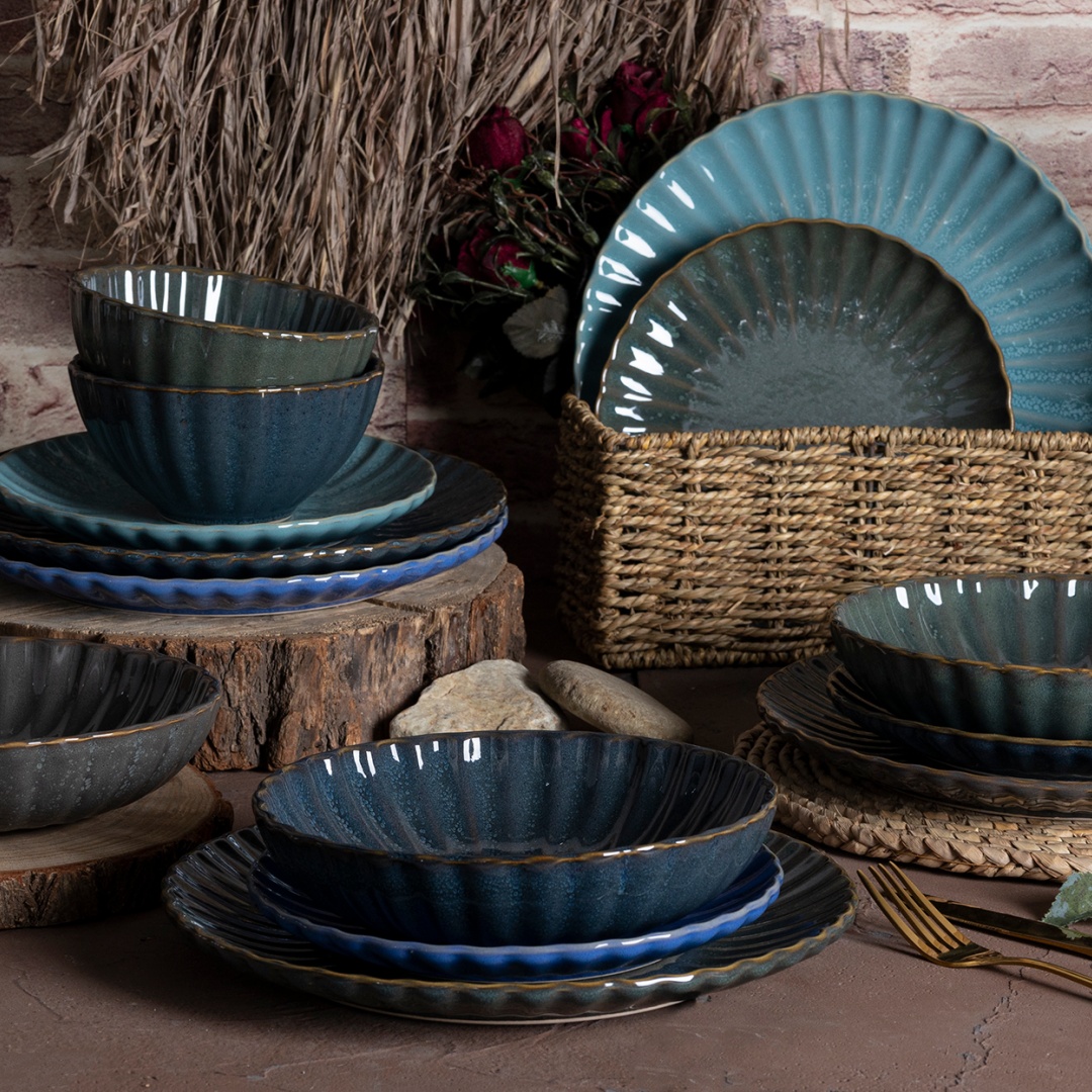 Reactive glaze embossed SET18 DINNER SET stoneware home wholesale supermarket