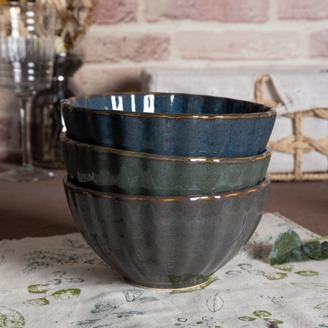Ceramic bowl reactive glaze embossed stoneware home wholesale supermarket