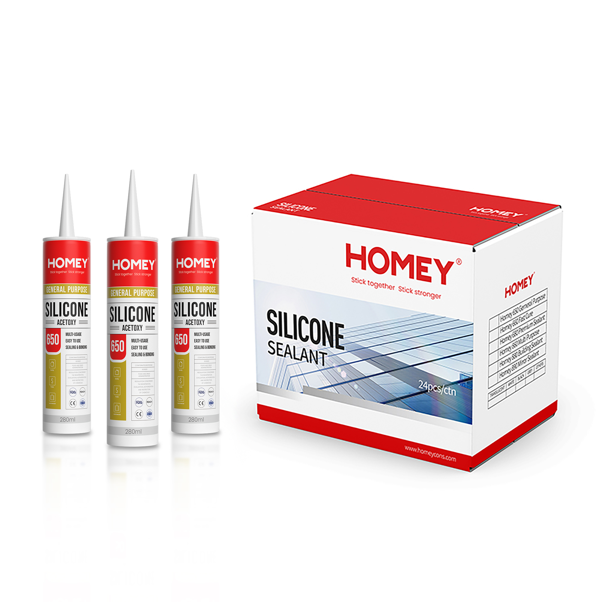 Homey650 Acetoxy Silicone Sealant 280ml Universal Acetoxy Sealant for Doors and Windows and Rooms