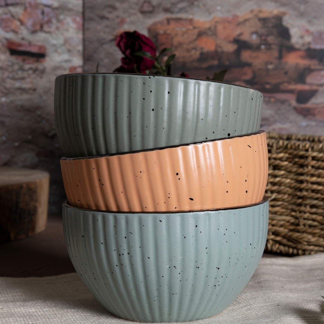 Ceramic bowl matte glaze pumpkin size embossed stoneware home wholesale supermarket