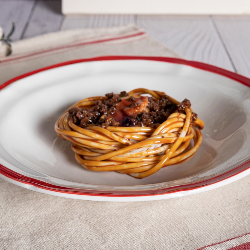 22.1cm White Porcelain Soup Bowl with Flora Embossed Design & Glossy Colored Rim, Elegant Tableware