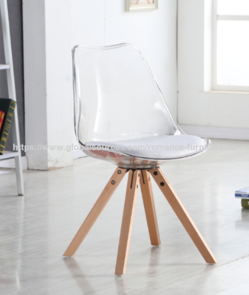 Romance Dining chair Modern transparent PC plastic chair with beach wood leg