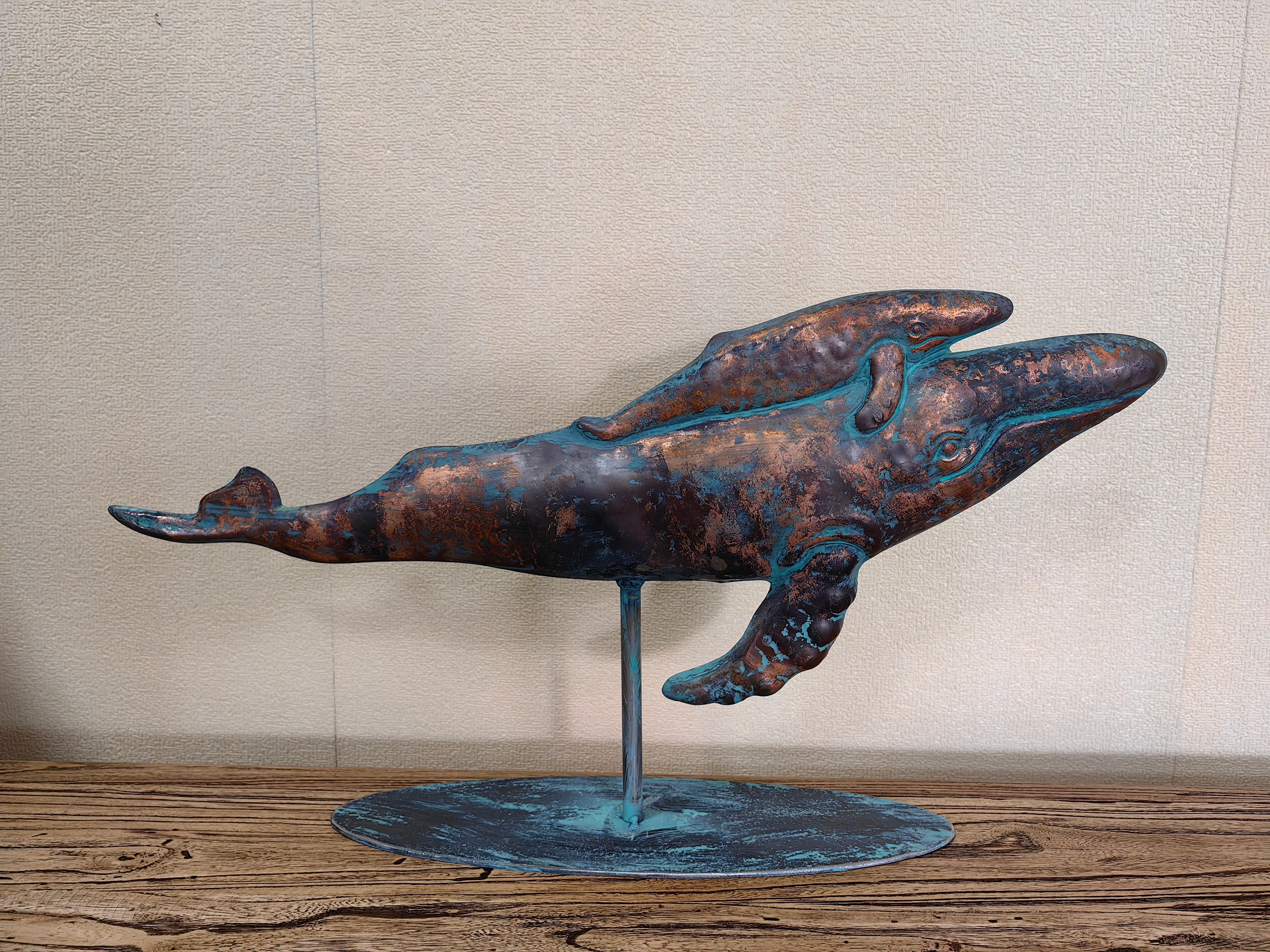 Metal Mother and baby whales Sculpture, Stainless Steel Mother and baby whales Sculpture,