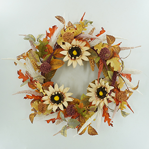 Wreath Decorated with Sunflowers and Autumn Leaves