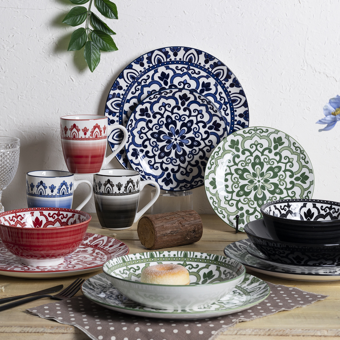 Happy Go Mandala-designed Porcelain Dinnerware Set with Colorful Pattern Refresh Dining