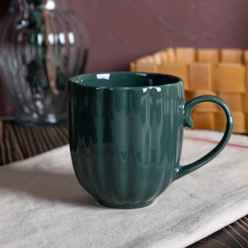 14oz White Porcelain Pumpkin Mug with Embossed Design & Colored Glaze, Festive Ceramic Cup