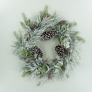 Christmas Wreath with Frosted Pine Needles and Pinecones