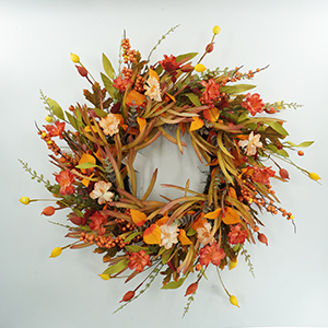 Wreath Decorated with Colorful Autumn Flowers