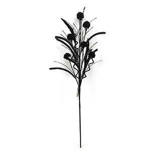 Halloween Black Pom - Pom and Leaf Decorative Stem