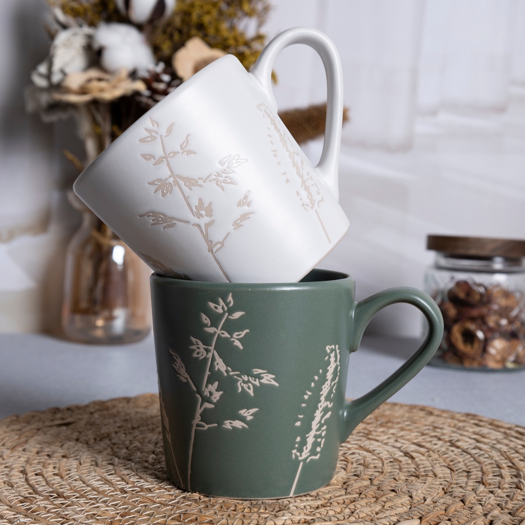 Plant print ceramic tableware matte tableware plates, bowls and cups