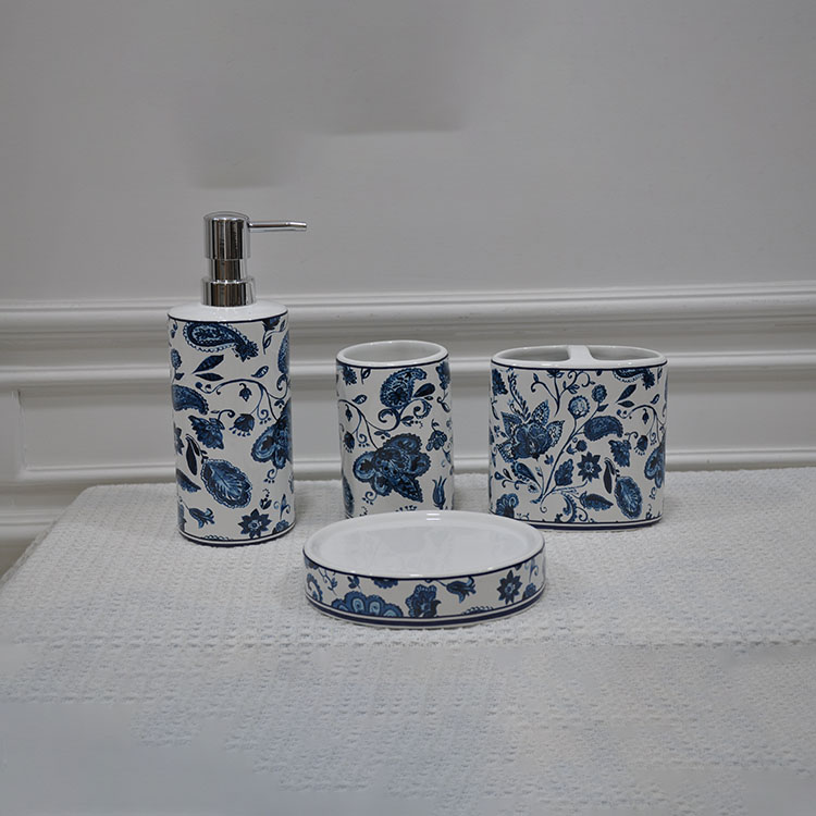 Custom 4 Piece Bathroom Accessories Set Soap Dispenser Tumbler Soap Dish Decor Hotel Modern