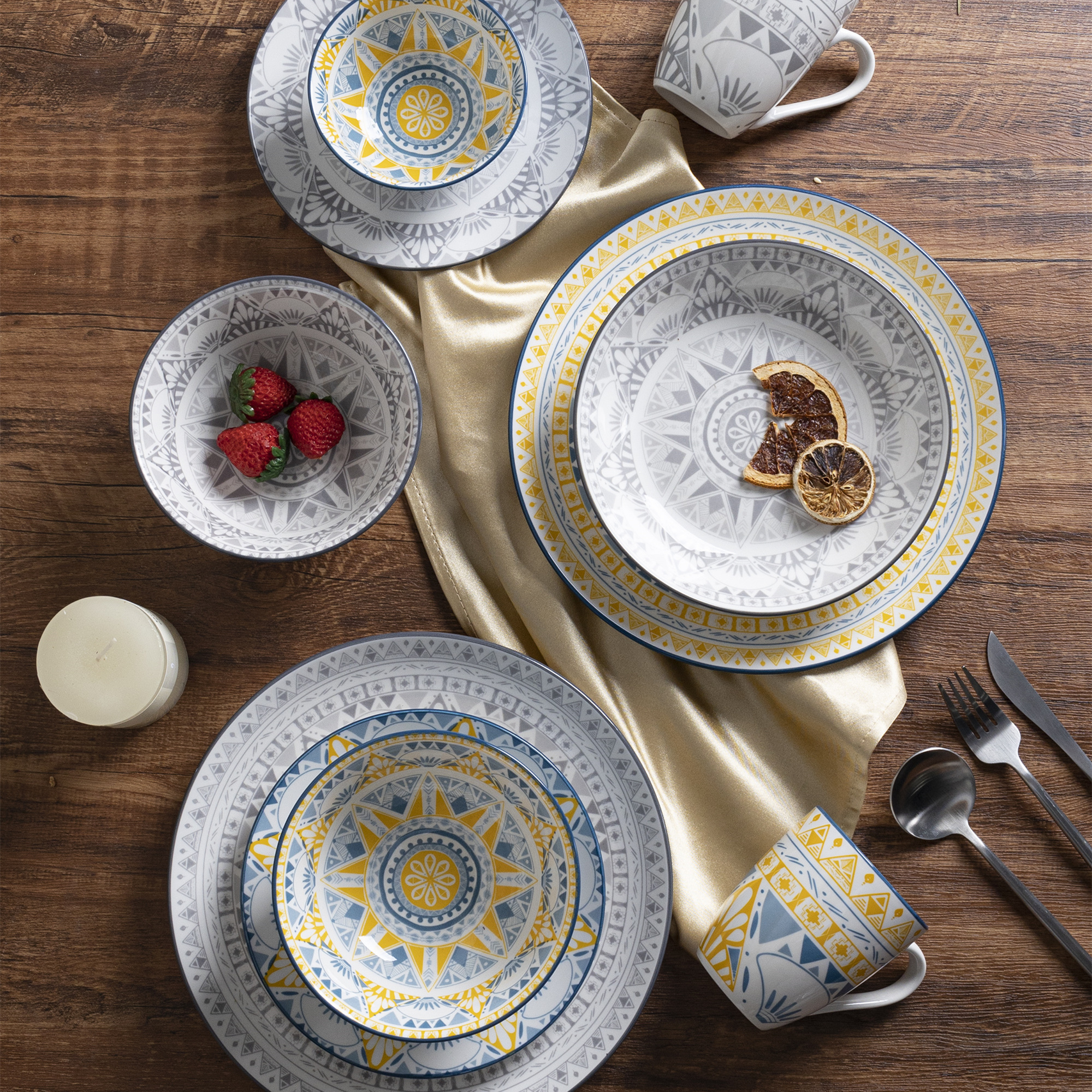 Happy Go White Porcelain Dinnerware & Tableware Set: Multiple Combinations of Pad Printing