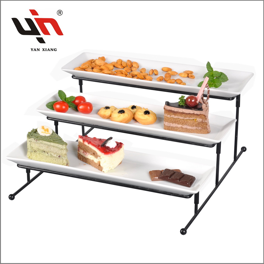 Yanxiang Ceramic Dessert Plate 3 Tiered Hotel Restaurant Porcelain Serving Tray White Serving Plates