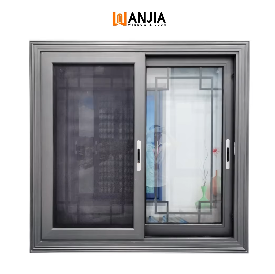 Modern Black Aluminum Double Glazed Windows Low-E Glass Aluminum Sliding Window Mosquito Net Window