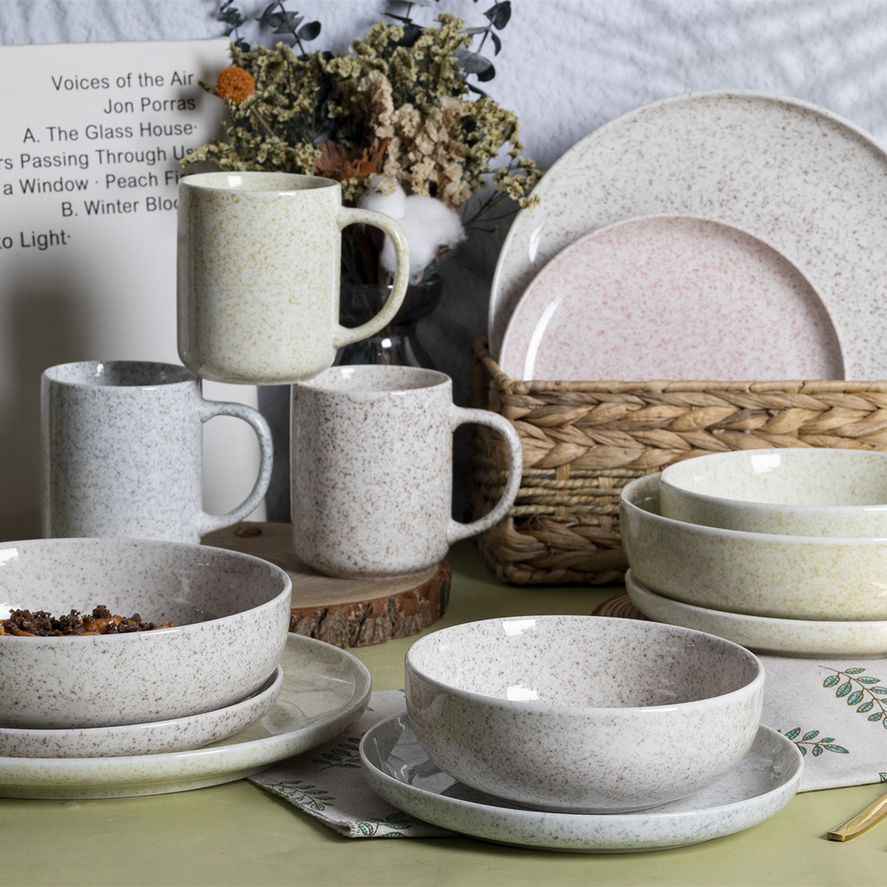 Happy Go White Porcelain Sprayed Glaze Dinnerware & Tableware Set: Unique Sprayed Glaze