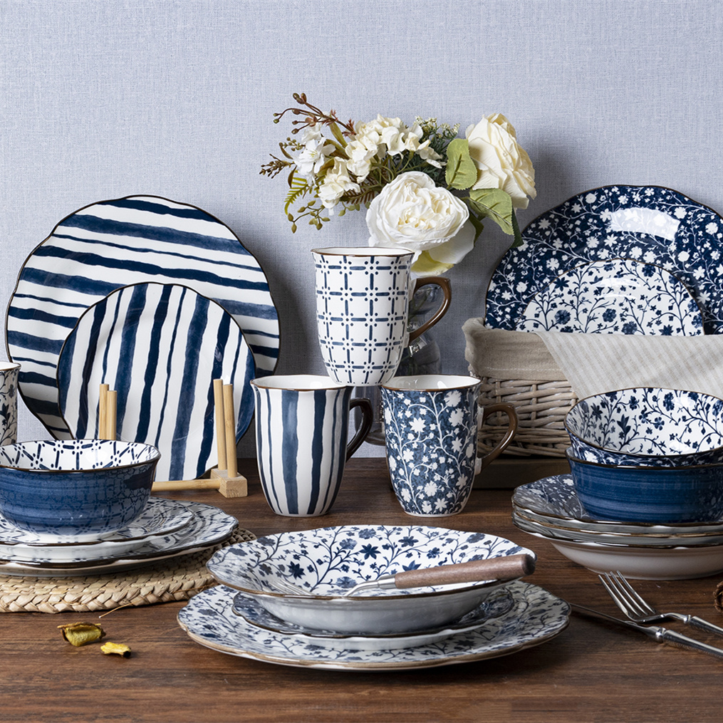 Happy Go Porcelain Blue & White Series Tableware: Exquisite blue prints combined with color-rim