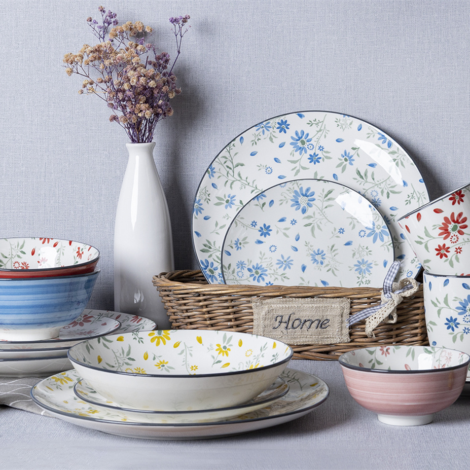 Happy Go Porcelain Ceramic Tableware Set 16/18 with Floral Printing Customized Option