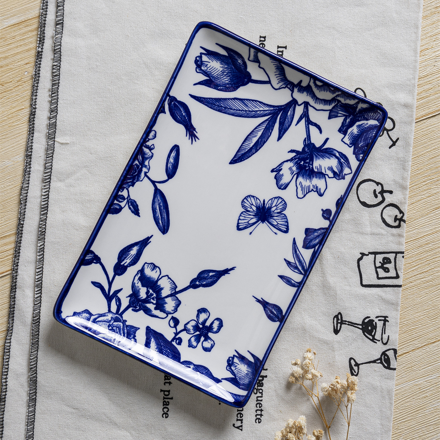 Happy Go White Porcelain Tableware Printed White Porcelain Square Plate with Various Color Designs