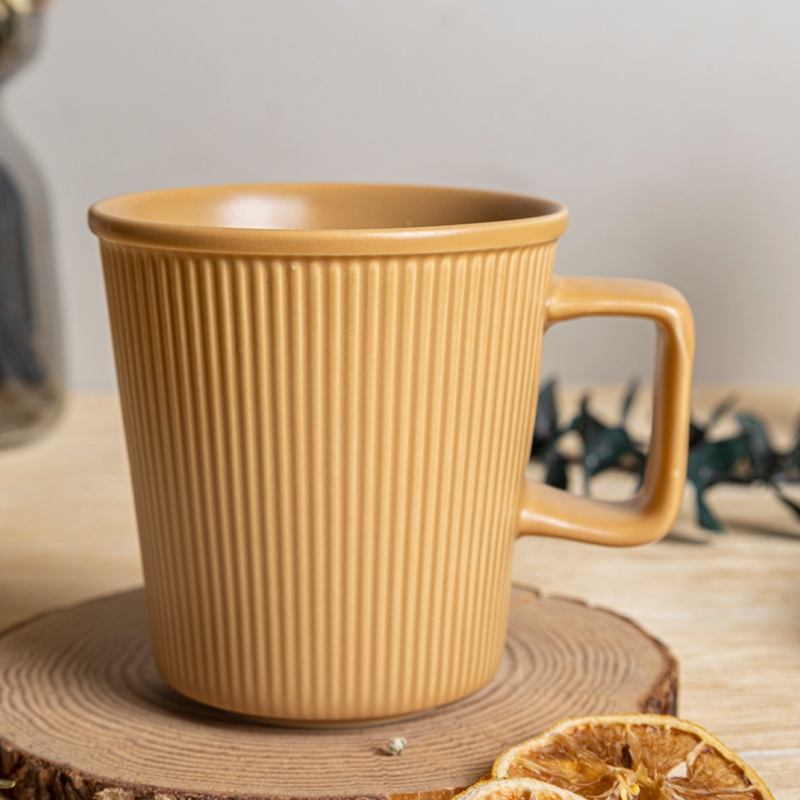 330MLElegant Ribbed Ceramic Mug with Matte Finish, Modern Drinkware for Home & Gift Shop