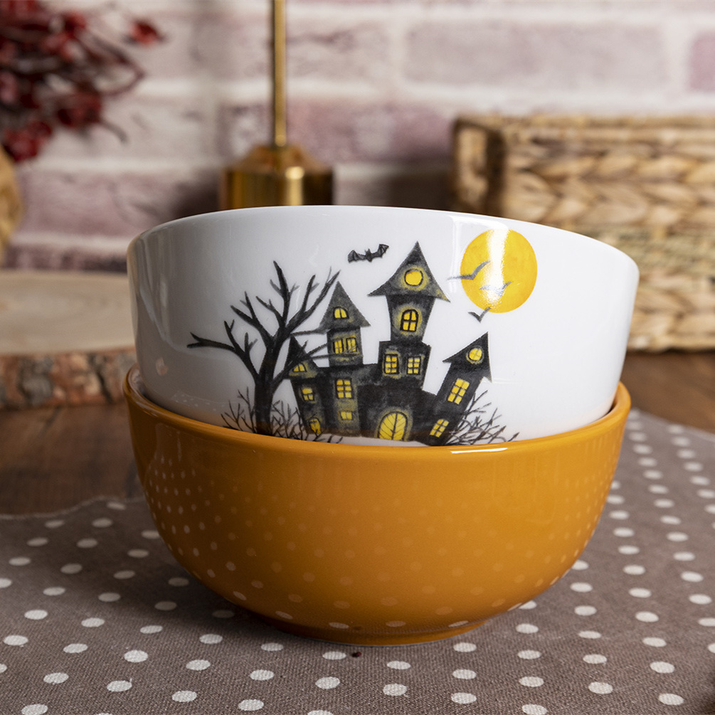 Happy Go 13.8CM(510ML)BOWL WITH DECAL DESIGN / SOLID COLOR GLAZE
